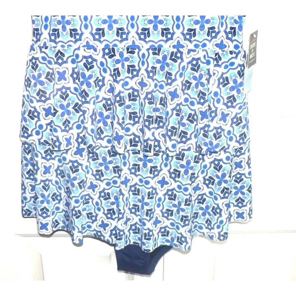 Swim Solutions Women's High-Low Double-Tier One-Piece Swimsuit in Blue Size 8 - Picture 6 of 9
